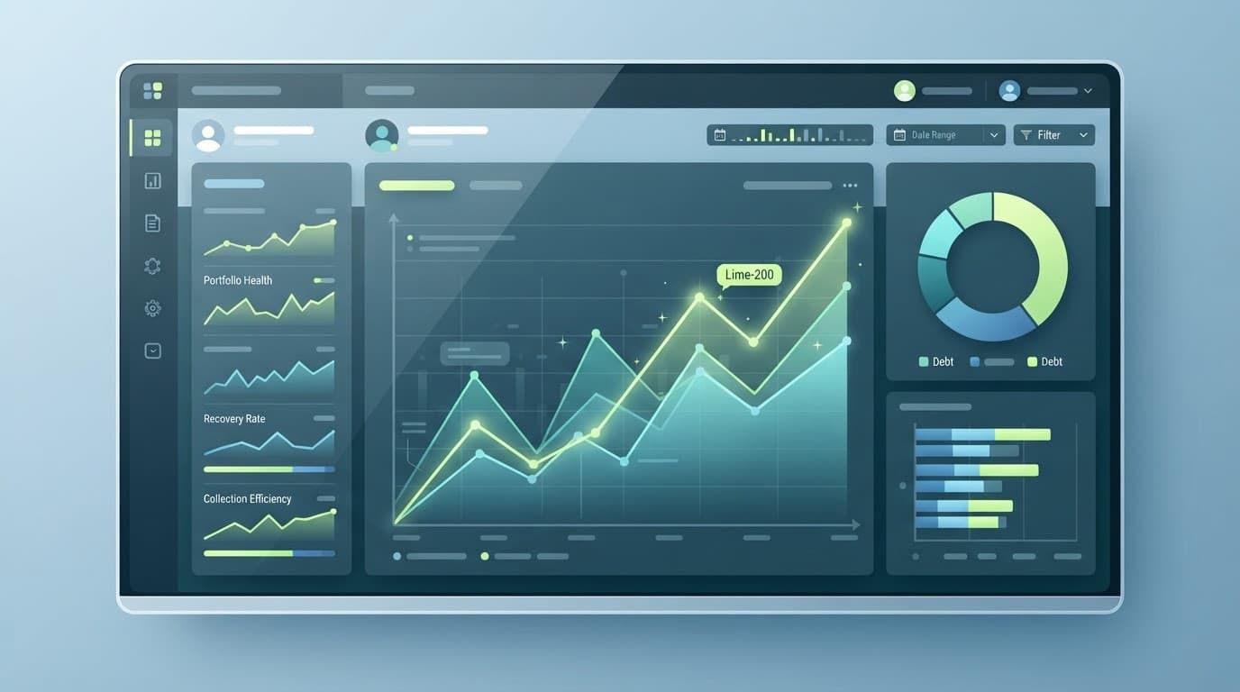A modern software interface showing financial charts and predictive analytics trends.