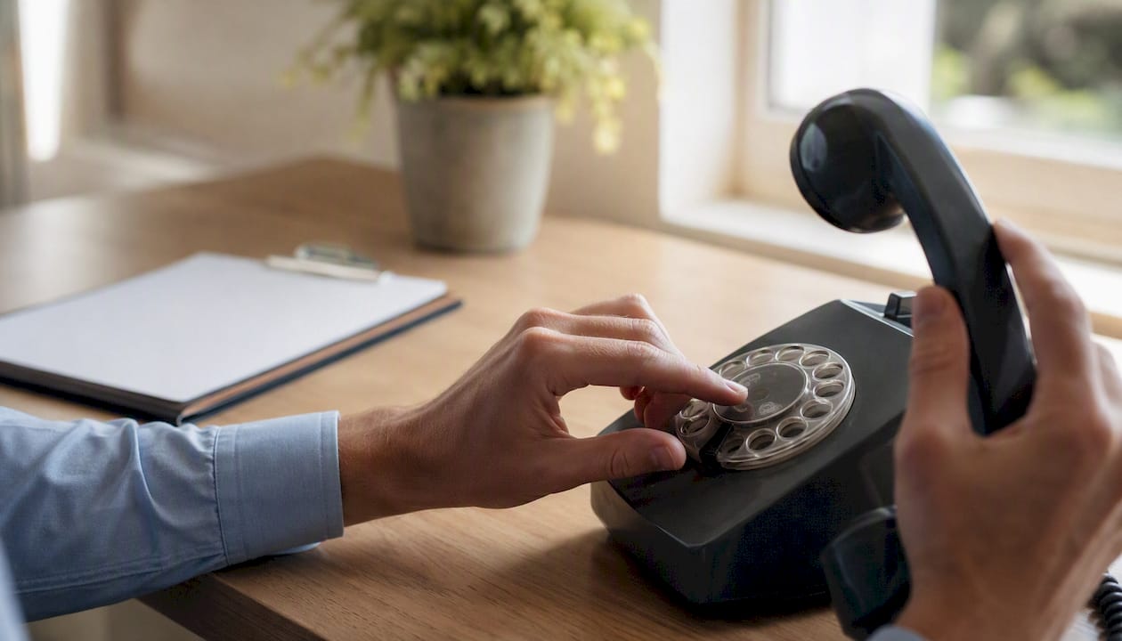 Hands dialing phone for debt collection call