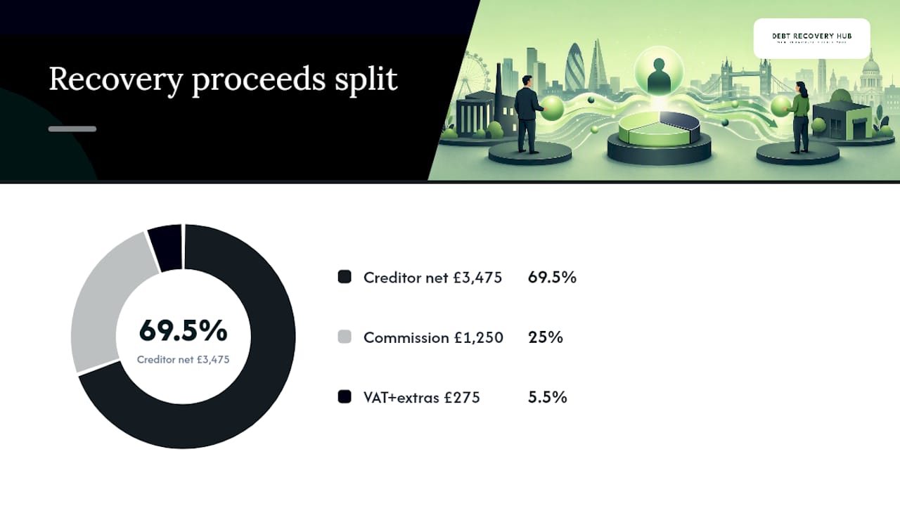Diagram of UK debt collection commission rates and extra fees