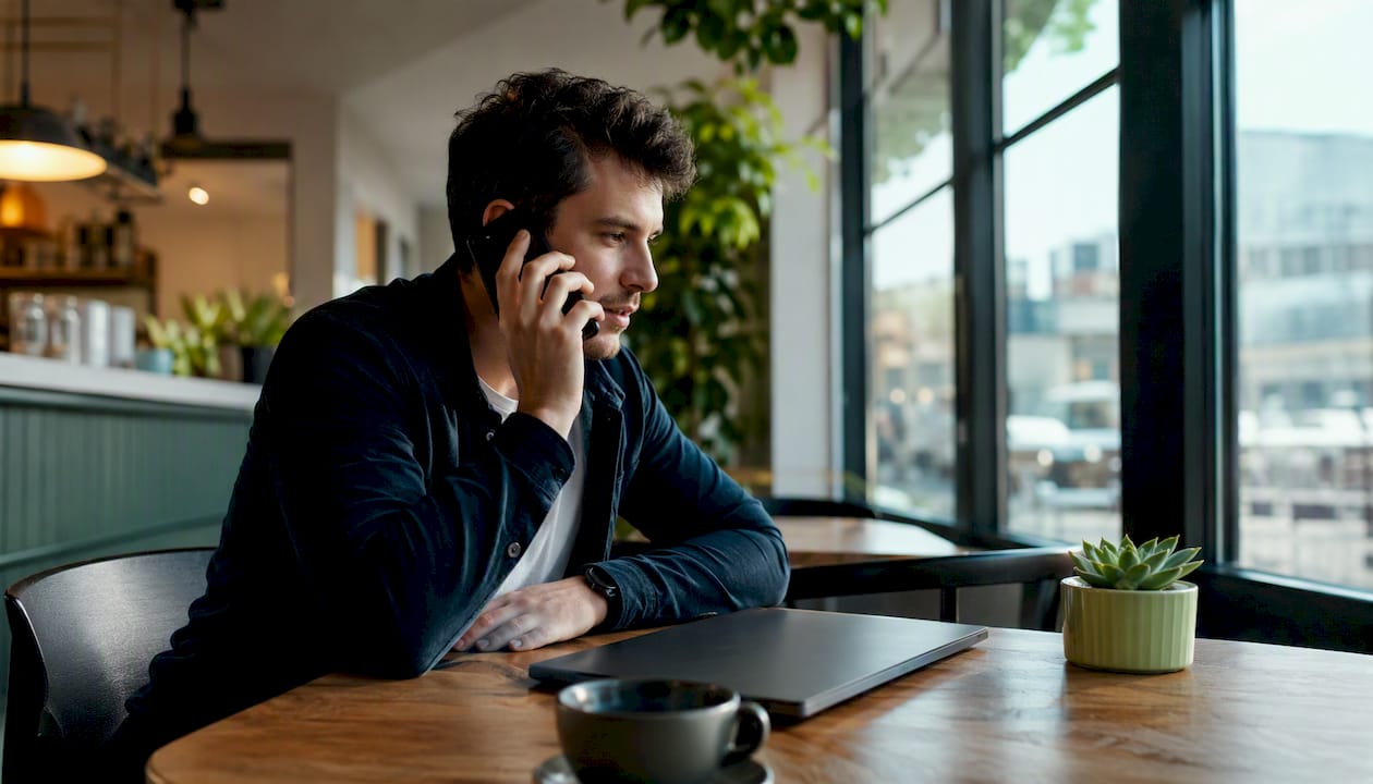 Small business owner making informal debt collection call
