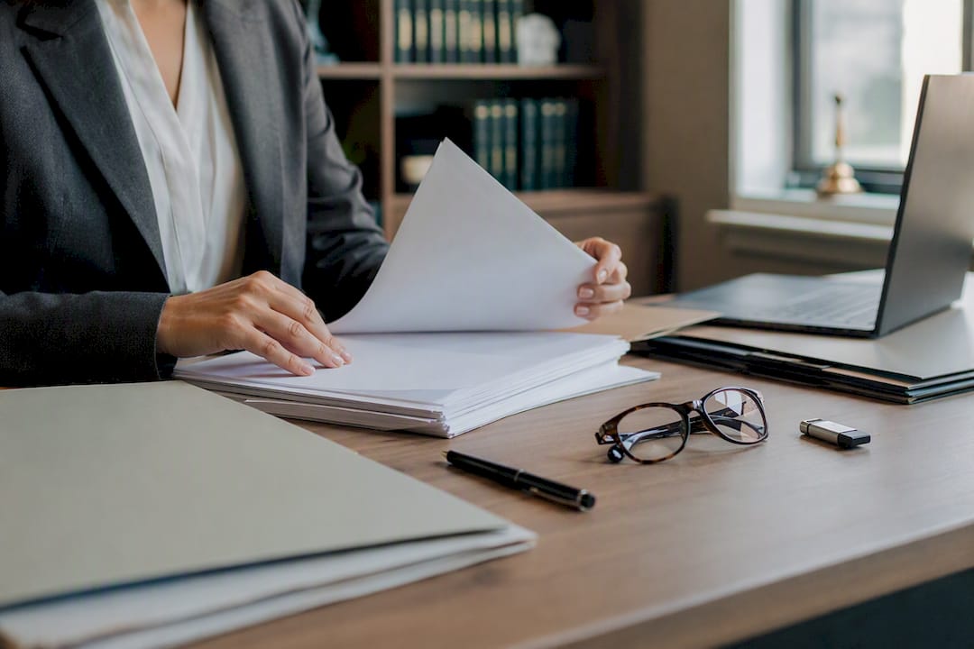 Hands assembling legal documents