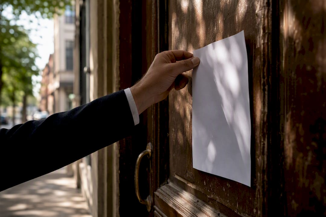 Business door with court notice posted