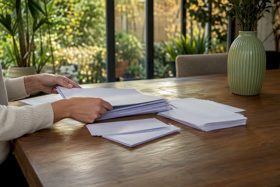 Hands preparing evidence files for pre-collection warning