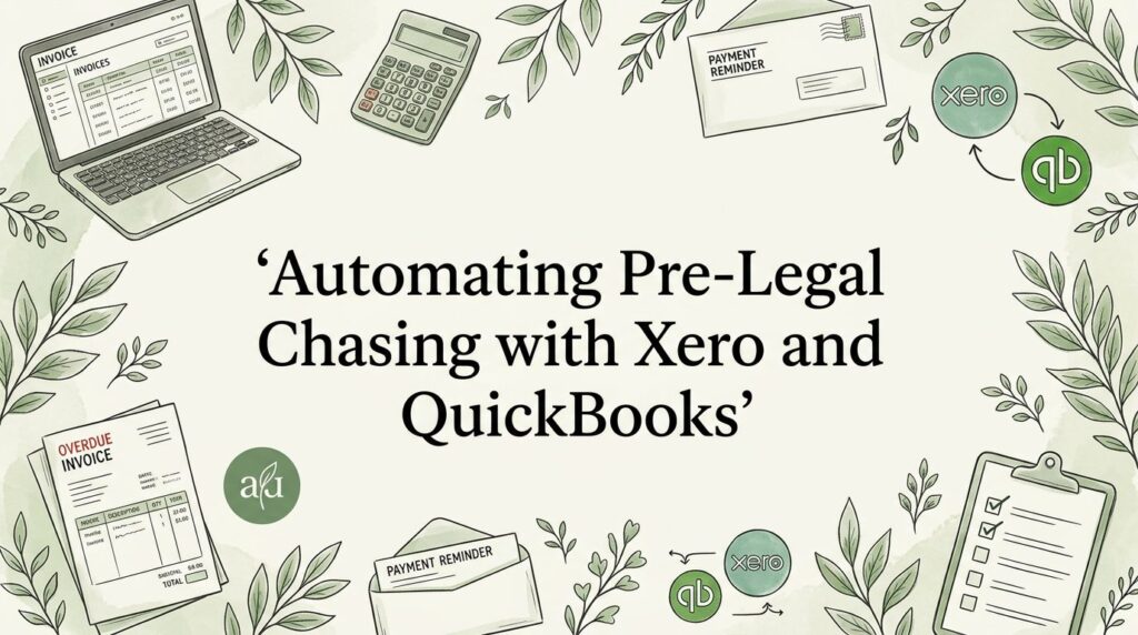 Illustrated accounting tools and payment reminders surround a central business headline.