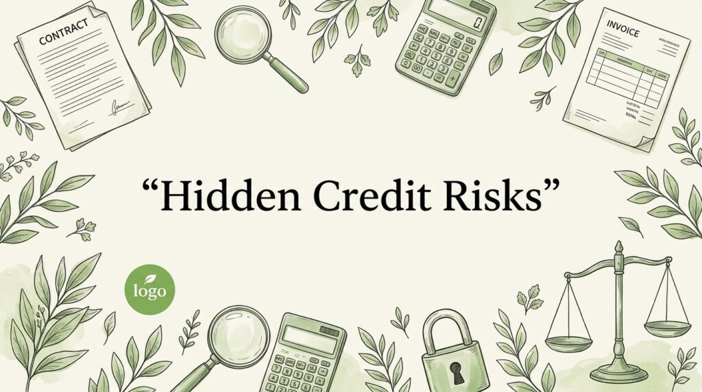 Illustration showing contract and finance symbols around the words Hidden Credit Risks.