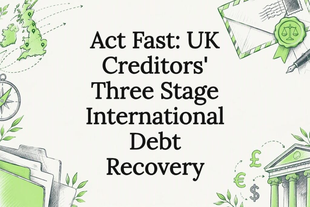 Decorative international debt recovery title card