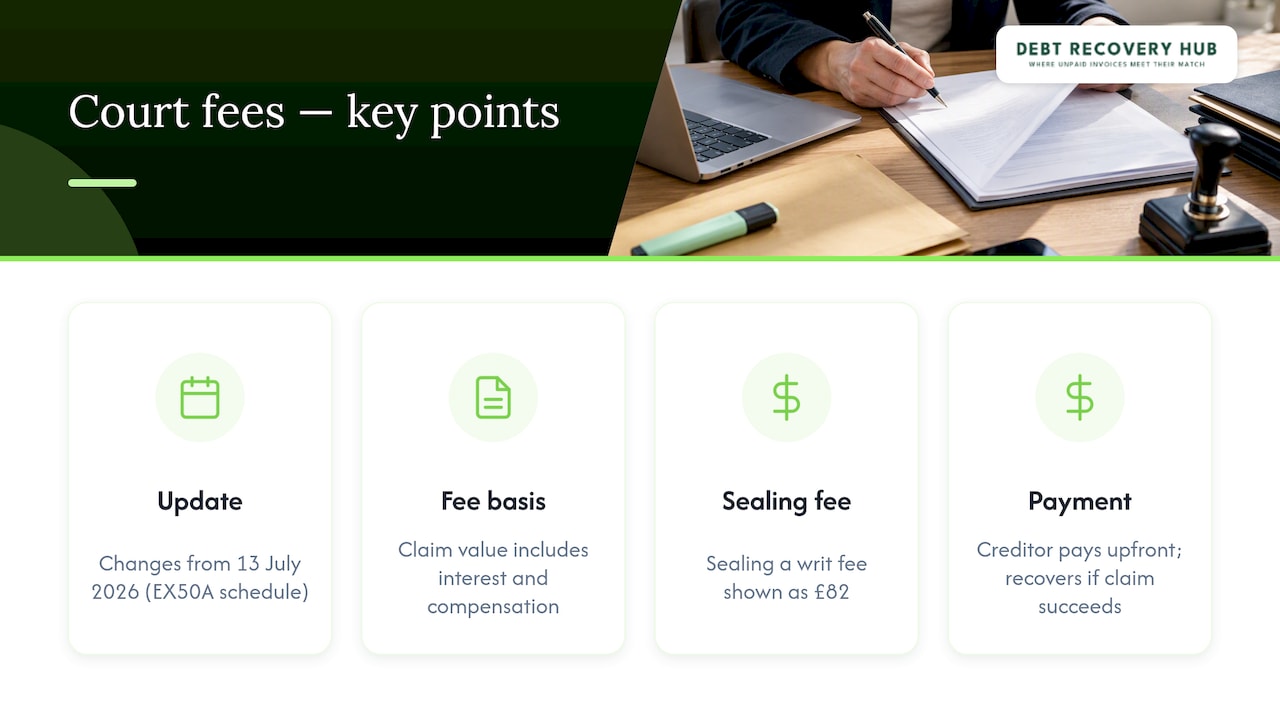 Court and tribunal fees you must budget for including the July 2026 updates — overview diagram