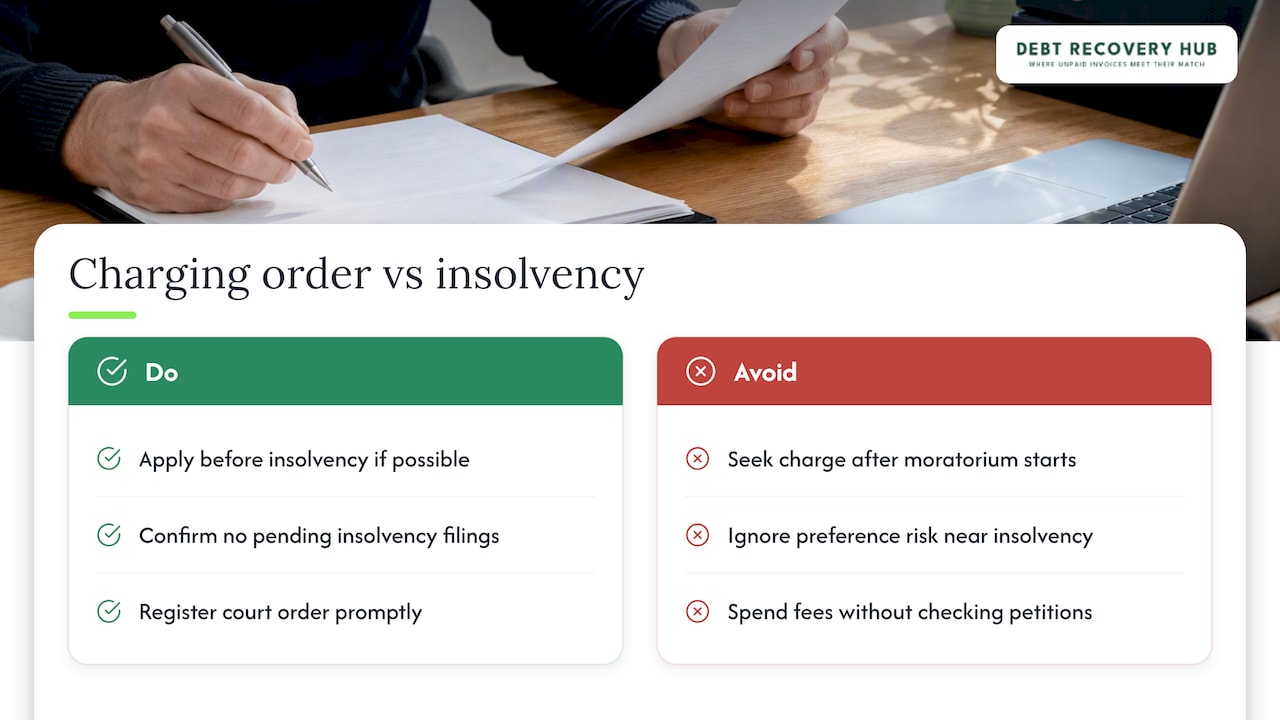 Interaction between charging orders and insolvency procedures — overview diagram