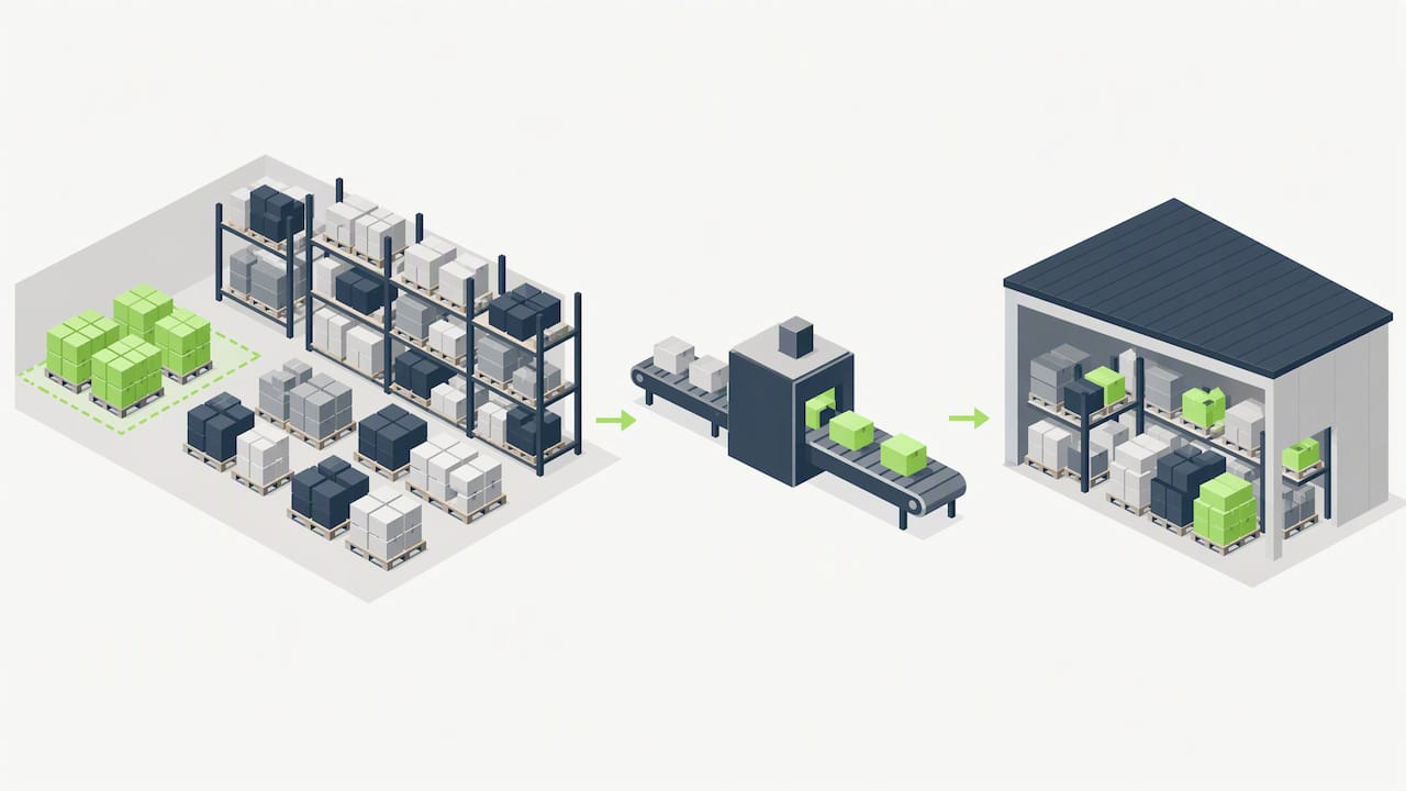 Separated goods beside mixed and processed stock
